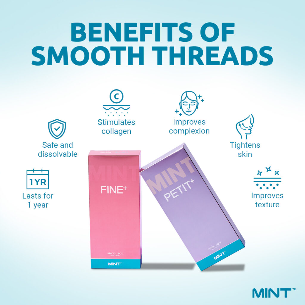 A pink and purple box with the benefits of smooth threads.